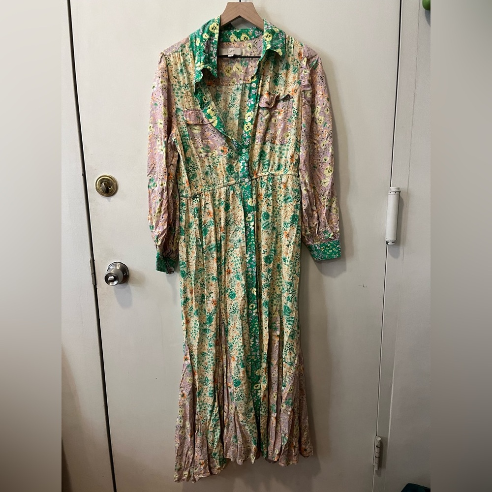 LOFT Multicolor Floral Long Sleeve Dress